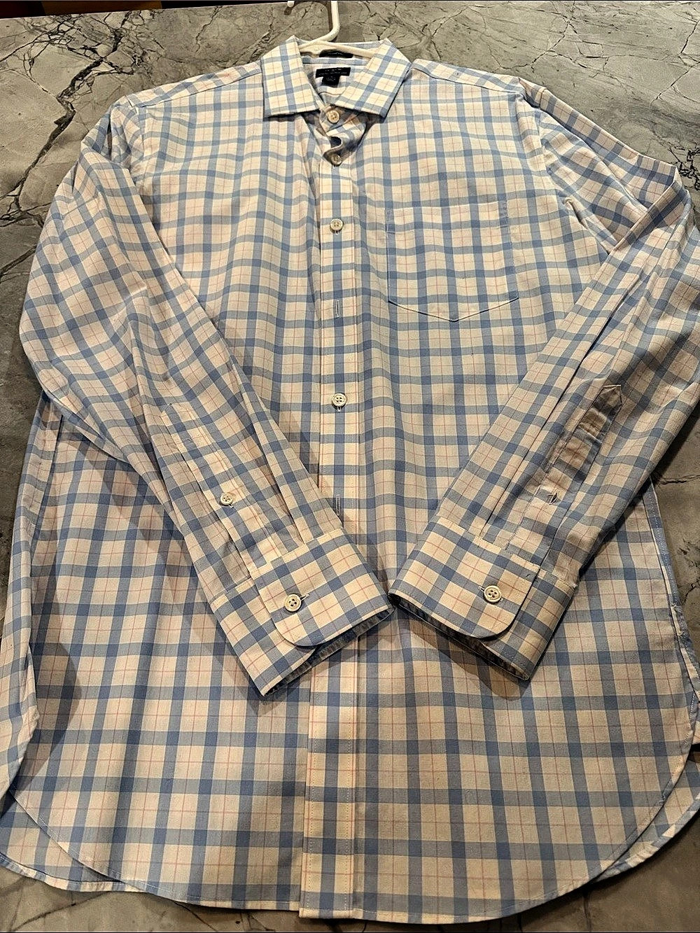 J.Crew Thompson Stretch Wrinkle-Free Plaid Dress Shirt Blue & White Medium